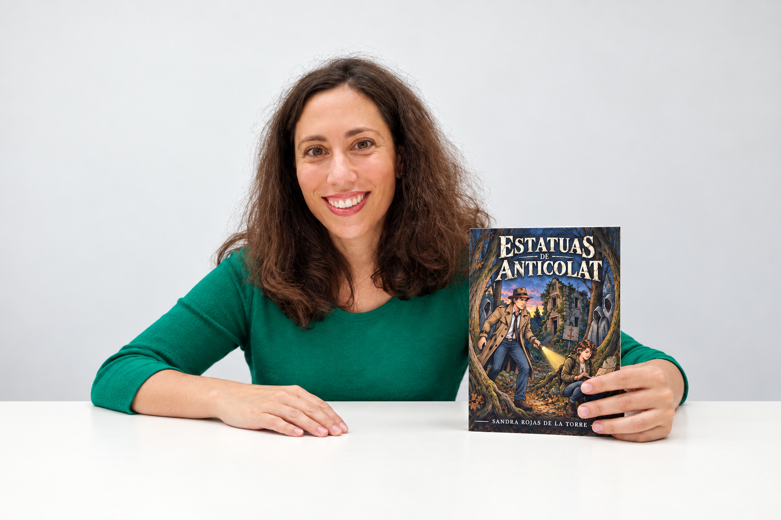 Sandra Rojas de la Torre con Estatuas de Anticolat
